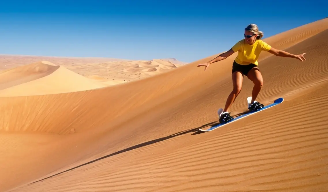 girl enjoying sandboarding at desert safari