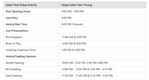 Dubai Safari Park Timing